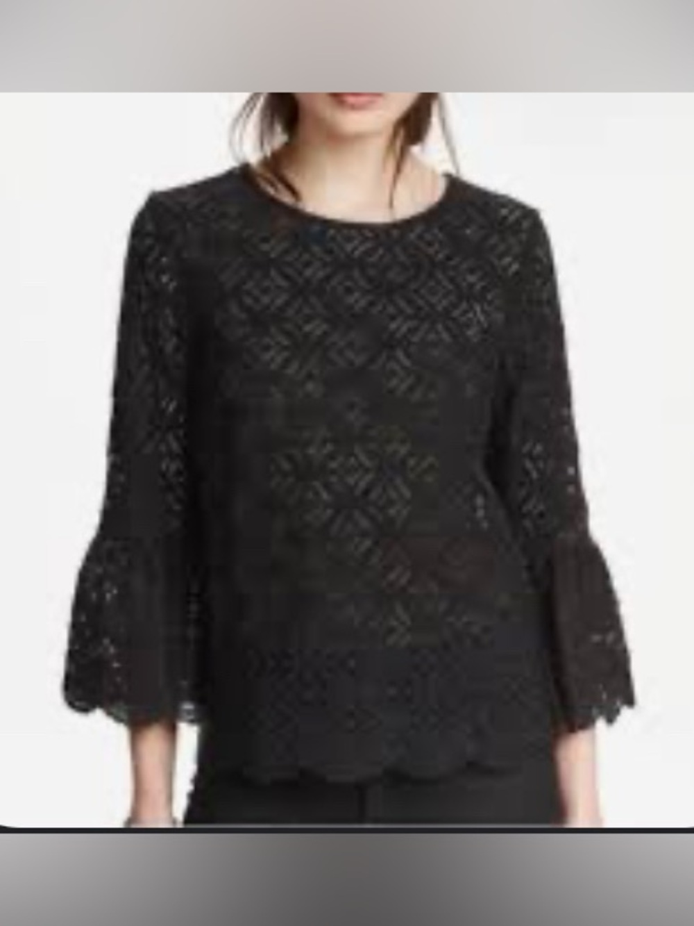 H&M Black Lace Bell-Sleeve Women's Top, cotton blend size small